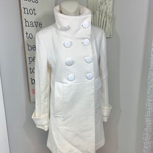 MaxMara ivory soft wool blend funnel neck pea coat